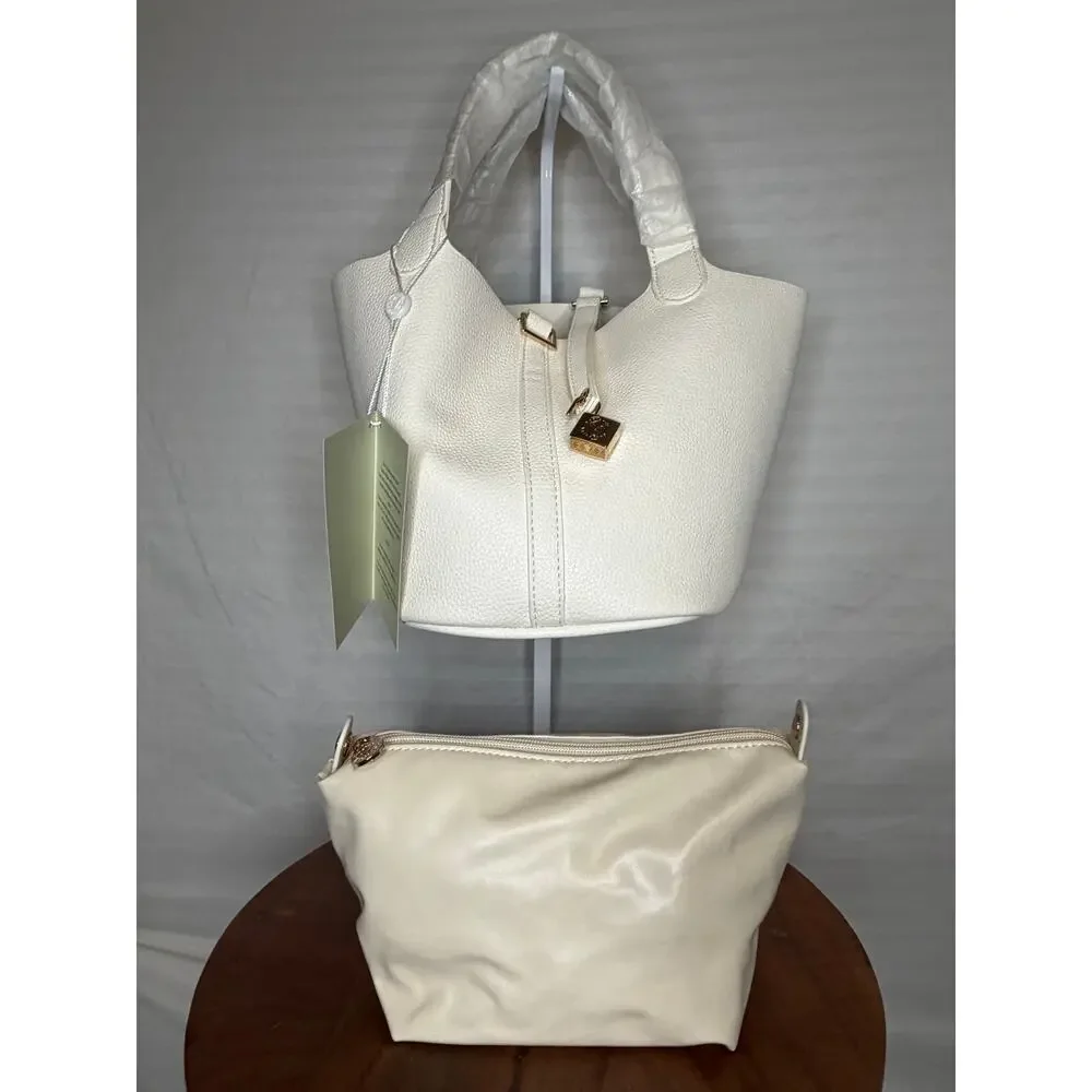 Valentino Orlandi Milano NWT White Pebbled Faux Leather Tote Handbag w/ Pouch